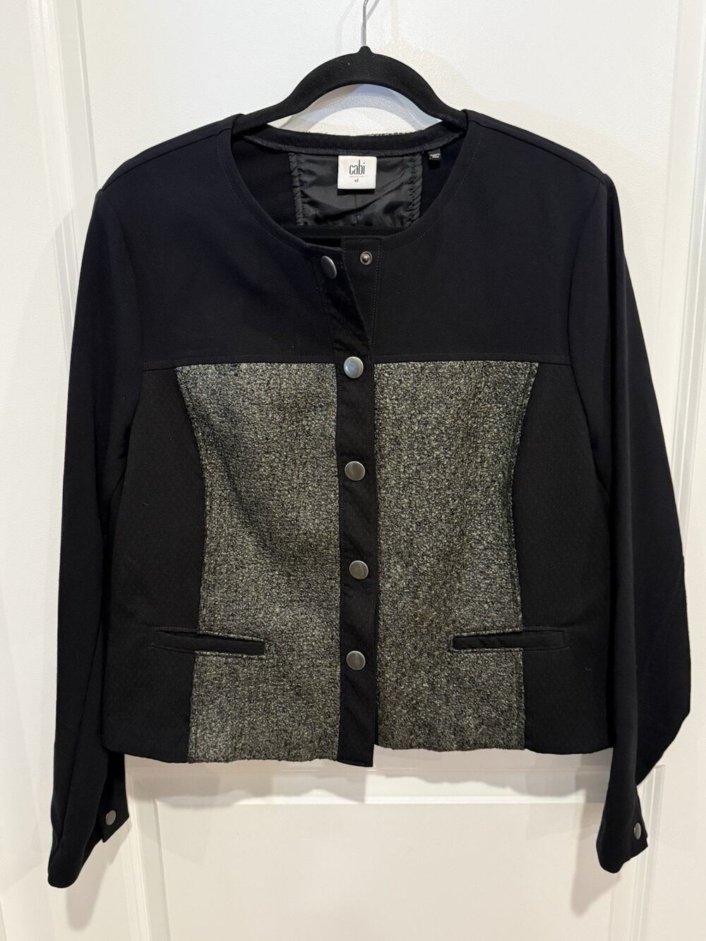 Cabi Women’s Business Professional Blazer Jacket Black Green Tweed Panels Sz XL